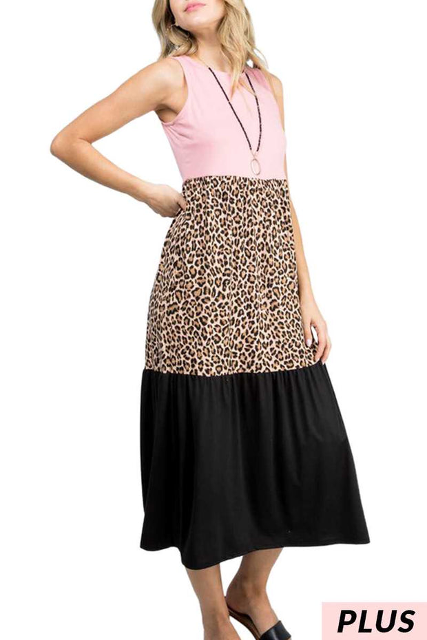 LD-T {When Fashion Roars} Rose Leopard Tiered Maxi Dress PLUS SIZE XL 2X 3X