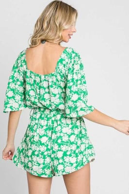33 RP-R {Awaken Your Fantasy} Green Floral Lined Romper PLUS SIZE 1X 2X 3X