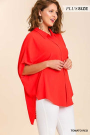 31 SSS-A {Touch Of Perfection}  Red"UMGEE"   Solid Button Up Top PLUS SIZE XL 1X 2X