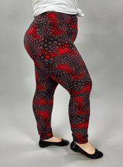BT-99 {Keeping The Moment} Red/Gray Print Leggings EXTENDED PLUS SIZE 3X/5X