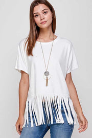 75 SSS-Z {Living On The Fringe} Ivory Fringe Hem Top PLUS SIZE XL 2X 3X