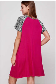 65 CP-M {Zebra Run} Fuchsia Dress w Zebra Sleeves PLUS SIZE 1X 2X 3X