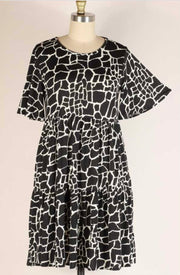 95 PSS-A {Cooling Trend} Black Giraffe Print Tiered Dress PLUS SIZE 1X 2X 3X