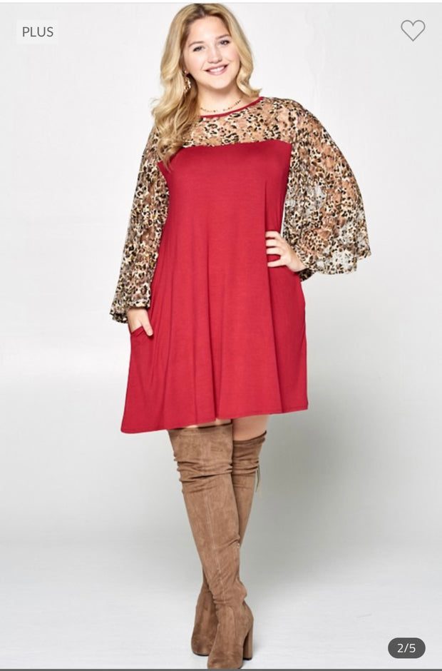 59 CP-Y {Dare To Indulge} Red Leopard Lace Tunic PLUS SIZE 1X 2X 3X