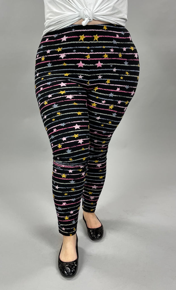LEG-8 {Starry Skies} Stars & Stripes Black Printed Leggings EXTENDED PLUS SIZE 3X/5X