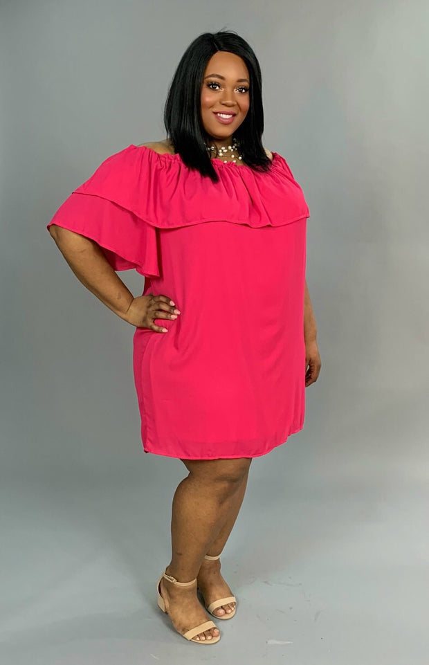 OS-i {Fine Lady} Fuchsia Off-Shoulder Cocktail Dress with Lining