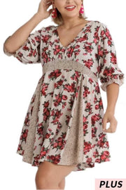 27 CP-D {Stop And Stare} "UMGEE" Creme Mix Floral Dress PLUS SIZE XL 1X 2X