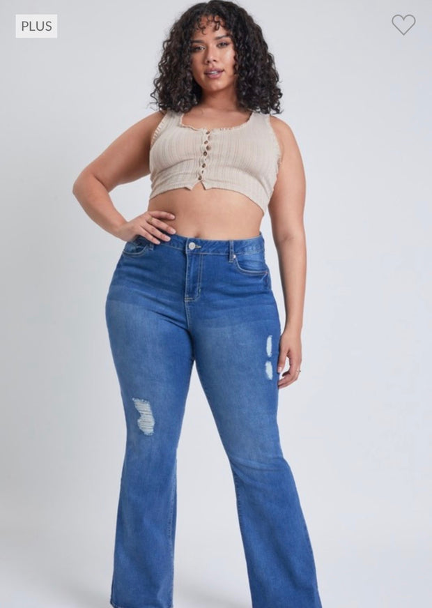BT-O {YMI} Light Blue Distressed High Rise Flare Jeans PLUS SIZE 14 16 –  Curvy Boutique Plus Size Clothing