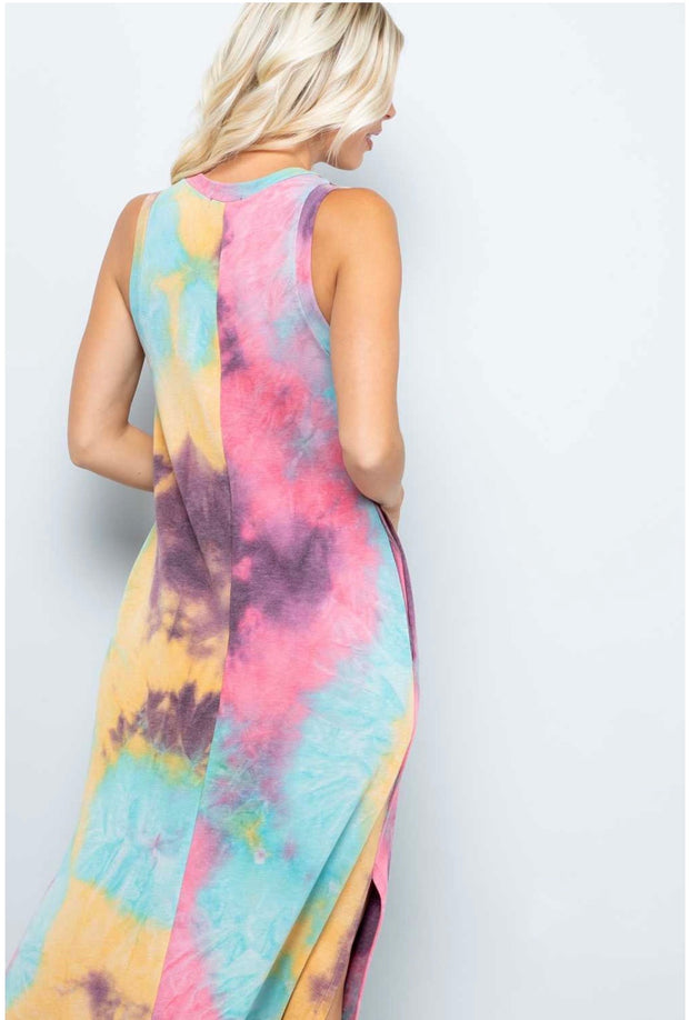 LD-A {My Rainbow} Tie Dye V-Neck Maxi Dress PLUS SIZE 1X 2X 3X