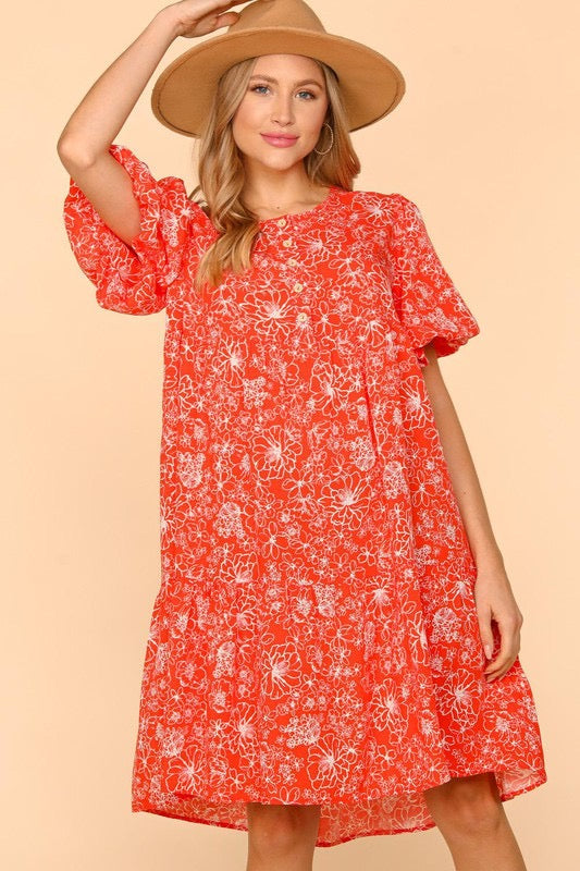11 PSS-M {Be Good To Yourself} Coral Floral Babydoll Dress PLUS SIZE XL 2X 3X