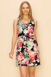 76 SV-K {Flirty Feels}  SALE! Black Floral V-Neck Dress PLUS SIZE 1X 2X 3X