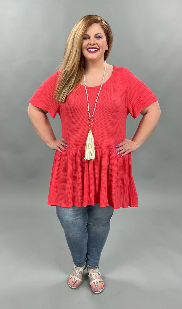 62 SSS-B {Stories Of Us) Coral Waffle-Knit Tunic PLUS SIZE XL 2X 3X