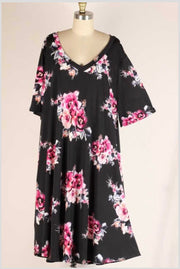 54 PSS-A {It Had To Be You} Black Floral V-Neck Dress EXTENDED PLUS SIZE 3X 4X 5X