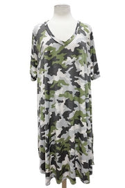 20 PSS-M {Not On My Watch} Green Camo Print V-Neck Dress EXTENDED PLUS SIZE 3X 4X 5X