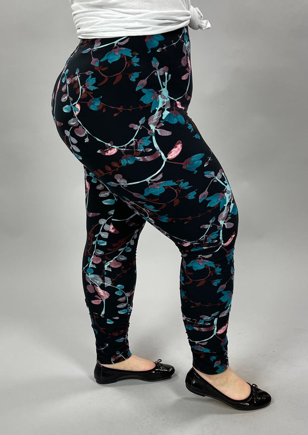 BT-99 {Water Color Vibes} Black Floral Leggings EXTENDED PLUS SIZE 3X/5X