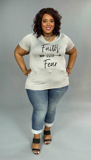 GT-G {Faith Over Fear} Gray V-Neck Graphic Tee