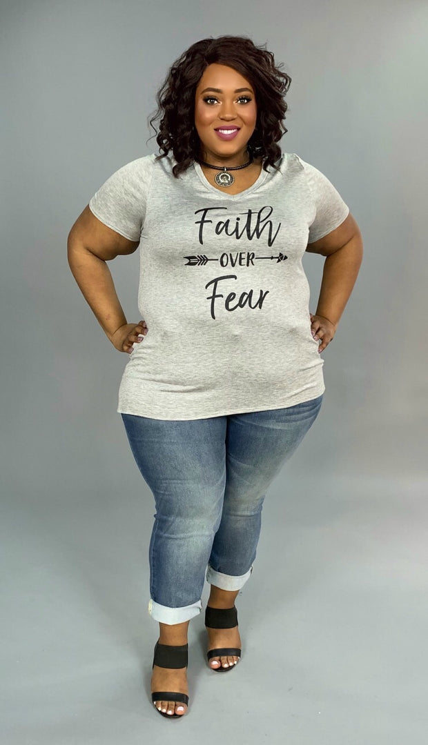 GT-G {Faith Over Fear} Gray V-Neck Graphic Tee