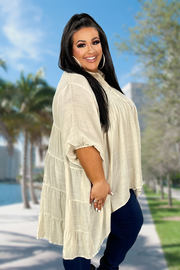 29 SSS-B {Keep Me Busy}  Beige Hi/Low Buttoned Tunic PLUS SIZE 1X 2X 3X