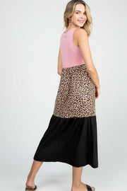 LD-T {When Fashion Roars} Rose Leopard Tiered Maxi Dress PLUS SIZE XL 2X 3X