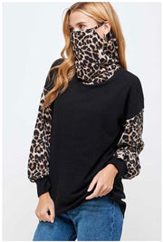 11 CP-A {Cat Ears} SALE!! Leopard Black Top With Mask  PLUS SIZE L XL 2X