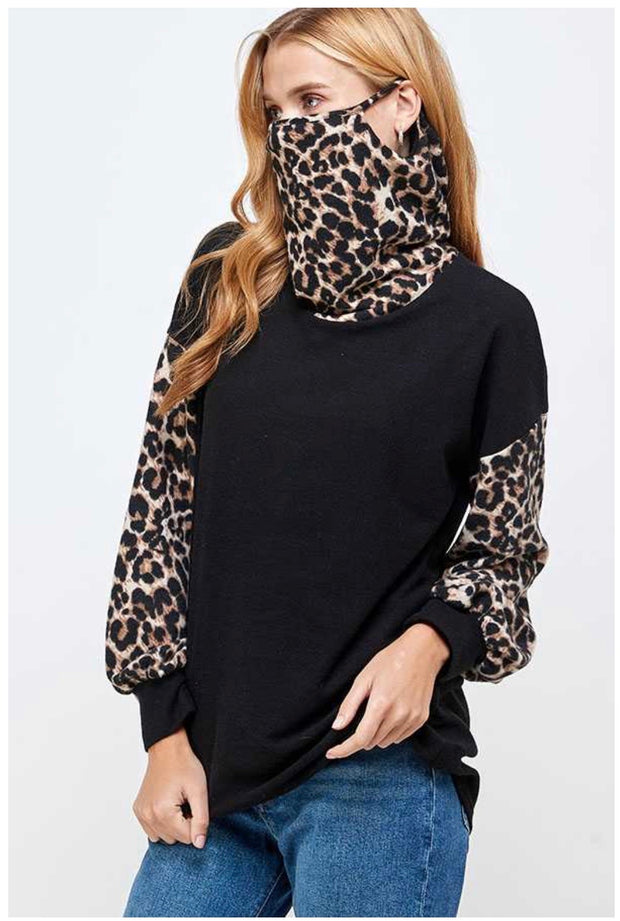 11 CP-A {Cat Ears} SALE!! Leopard Black Top With Mask  PLUS SIZE L XL 2X