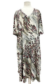 34 PSS-I {Beautiful Song} Pink/Grey Animal Print V-Neck Dress EXTENDED PLUS SIZE 3X 4X 5X