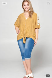 40 SD-D {Trust Your Instinct}  SALE! Tan Top w/Lace & Button Detail PLUS SIZE 1X 2X 3X