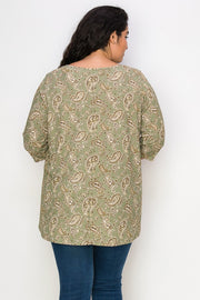 26 PQ {Precious Memory} Sage/Olive Ribbed Paisley Top CURVY BRAND!!!   EXTENDED PLUS SIZE 4X 5X 6X