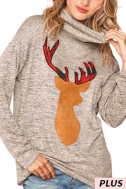 SALE!!  36 GT-P {Deer Head} Heather Grey Reindeer Top SALE!!  PLUS SIZE XL 2X 3X