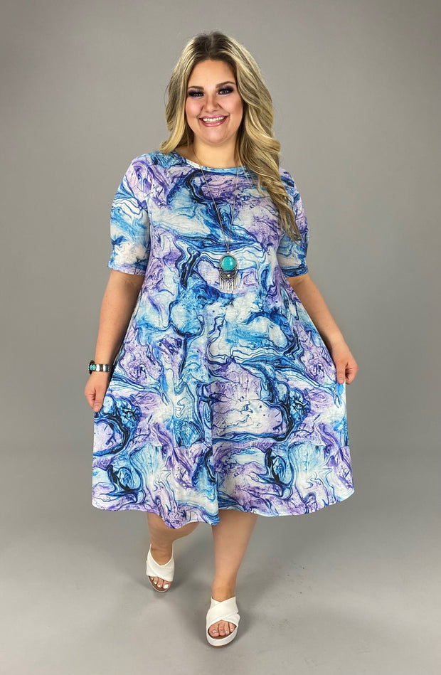 89 PSS-F {Worth The Hype} Lavender Printed Dress  PLUS SIZE 1X, 2X, 3X