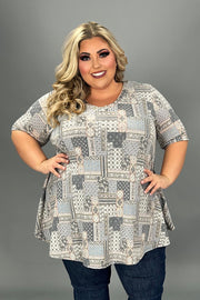 29 PSS {Charming Country} Grey Patchwork Print Top EXTENDED PLUS SIZE 3X 4X 5X
