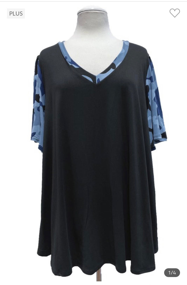 79 CP-B {Better By You} Black/Navy Camo Print Top EXTENDED PLUS SIZE 3X 4X 5X