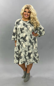 PQ-S {Campfire Nights} Charcoal Tie Dye Knit Dress EXTENDED PLUS SIZE 4X 5X 6X