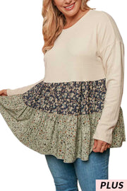 19 CP {Unbreak My Heart} Ivory/Navy Floral Tiered Top PLUS SIZE 1X 2X 3X