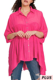 29 SSS-D {Keep Me Busy} Fuchsia Hi/Low Buttoned Tunic PLUS SIZE 1X 2X 3X