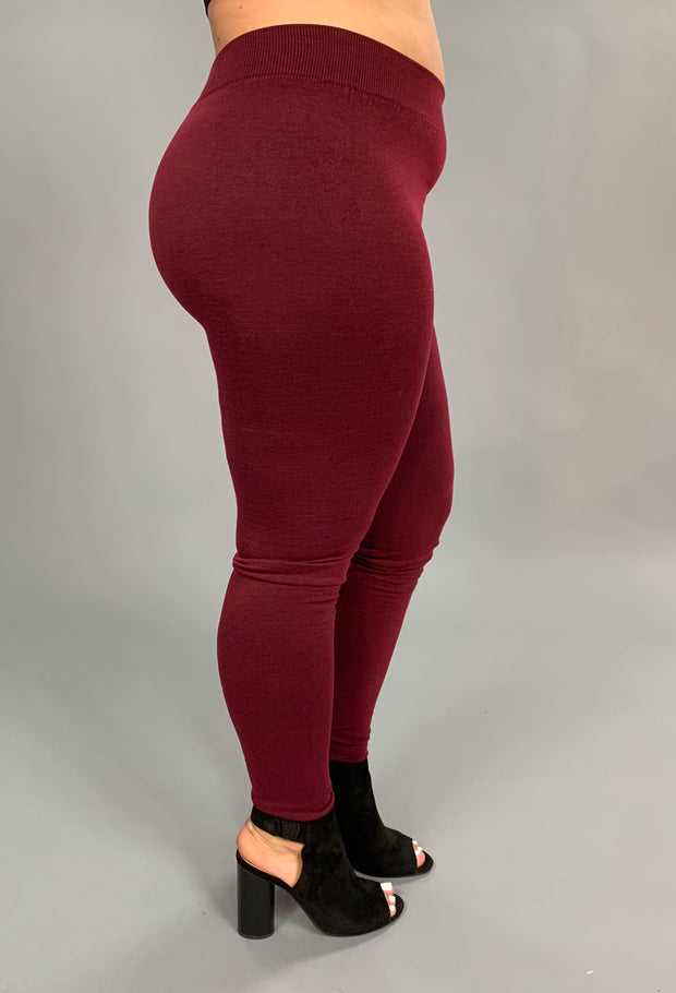 LEG-Q {ROSIO} Burgundy Soft French-Terry Leggings SALE!!! PLUS SIZE