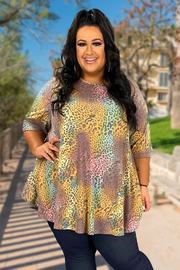 88 PSS-D {Wild Confidence} Multi-Color Animal Print Top EXTENDED PLUS SIZE 3X 4X 5X
