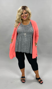 53 OT-A {Corally Yours} Coral Long Sleeve Light Weight Cardigan Plus Size XL 2X 3X