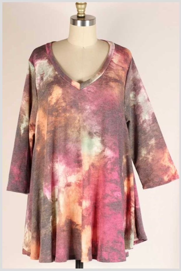 18 PQ-A {Endless Horizons} Plum Tie Dye Tunic  PLUS SIZE 1X 2X 3X