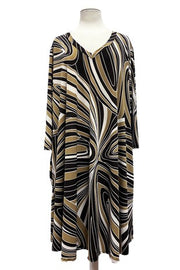 30 PQ {Props To You} Taupe/Brown Spiral Print V-Neck Dress EXTENDED PLUS SIZE 3X 4X 5X
