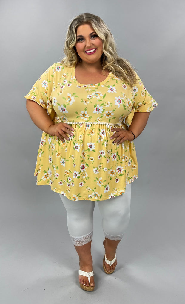 93 PSS-H {Wildflower} Yellow Floral Babydoll Top PLUS SIZE 1X 2X 3X