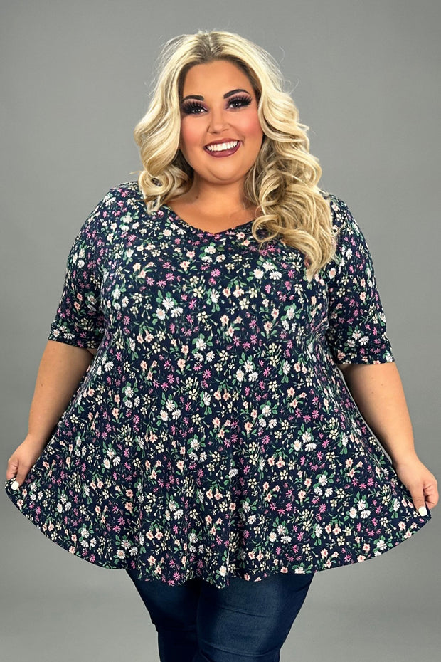 79 PSS {How My Garden Grows} Navy Floral V-Neck Top EXTENDED PLUS SIZE 3X 4X 5X