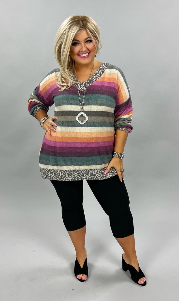 19 CP-I {All Mixed Up} Leopard Striped Top  PLUS SIZE XL 2X 3X