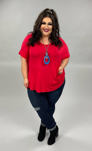 58 SSS-C {Hint of Red} Red V-Neck Short  Cuff Sleeve Top PLUS SIZE 1X 2X 3X