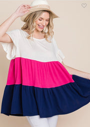 83 CP-C {Share The Joy} Fuchsia/Navy Contrast Dress PLUS 1X 2X 3X