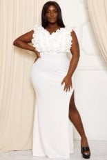 LD-L {Height Of Fame} Ivory Ruffle Maxi Dress w/Slit PLUS SIZE 1X 2X 3X