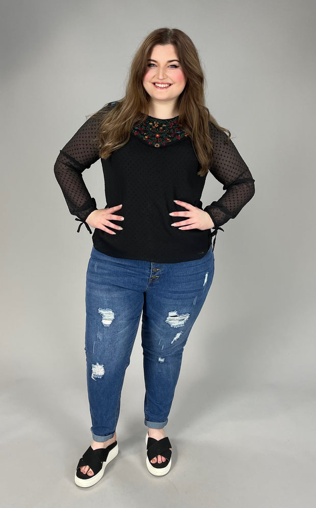 PLS-A {Strawberry Fields} Black Tunic With Embroidery Detail SALE!!! PLUS SIZE 00