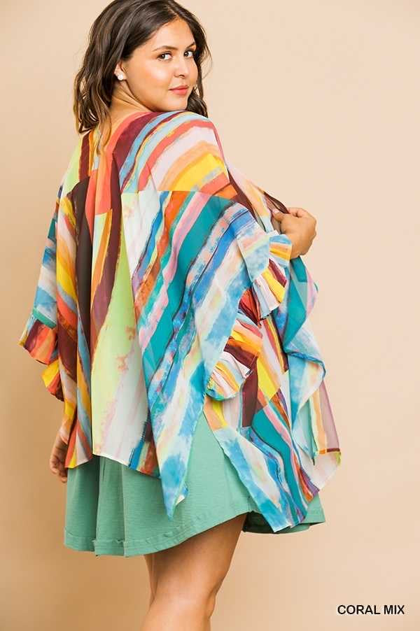 71 OT-B {Striped Fun} UMGEE Multi-Color Kimono Plus Size XL 1XL 2XL