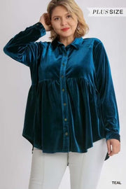 16 SLS-P {Romance Is Back} Umgee Teal Velvet Babydoll Top