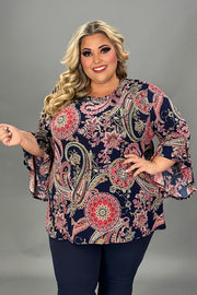 25 PQ {Solving Mysteries} Navy/Pink Mandala PaisleyTop EXTENDED PLUS SIZE 4X 5X 6X